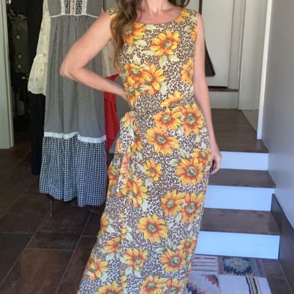 Vintage Dresses & Skirts - RESERVED Vintage SILK sunflower and leopard wrap dress